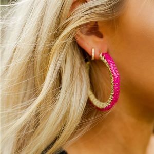 Camel Threads Beaded Pink Hoop Earrings